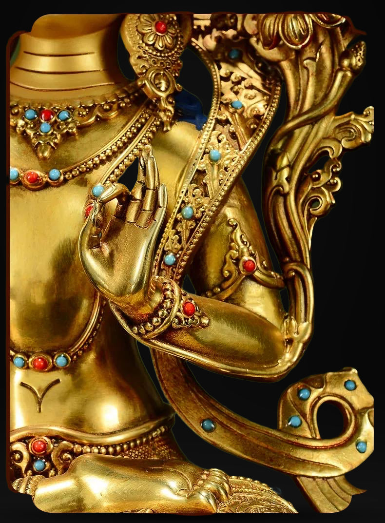 Manjushri Buddha Statue, Fully Gilded Gold Manjushri Copper Sculpture, Manjusri Bodhisattva Wisdom Buddha Home Decor, Sacred Buddhist Art