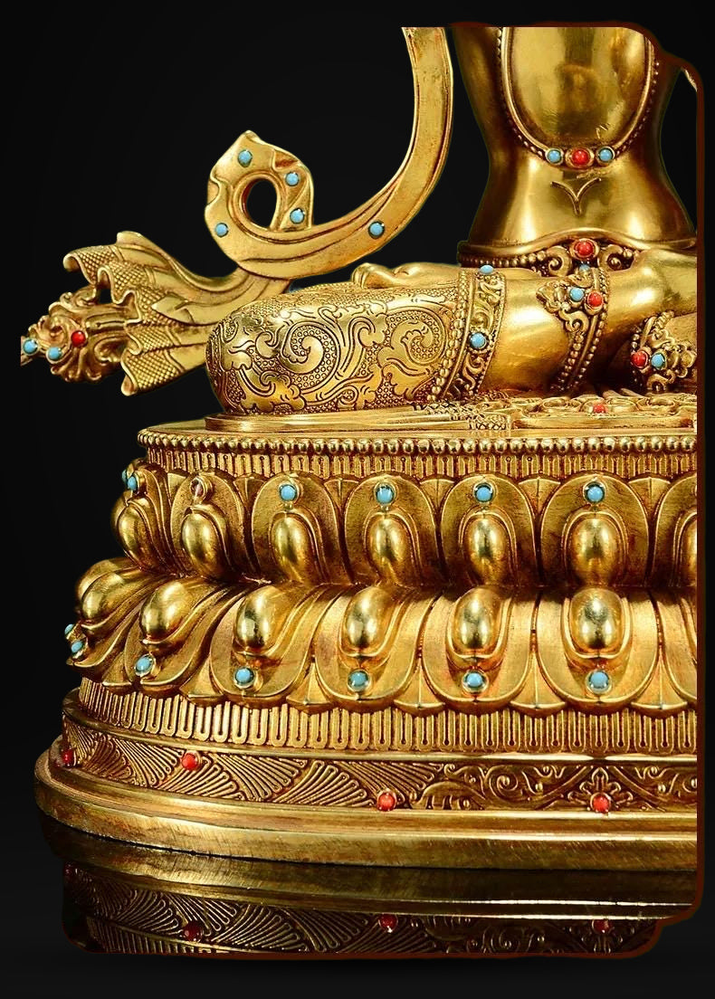 Manjushri Buddha Statue, Fully Gilded Gold Manjushri Copper Sculpture, Manjusri Bodhisattva Wisdom Buddha Home Decor, Sacred Buddhist Art