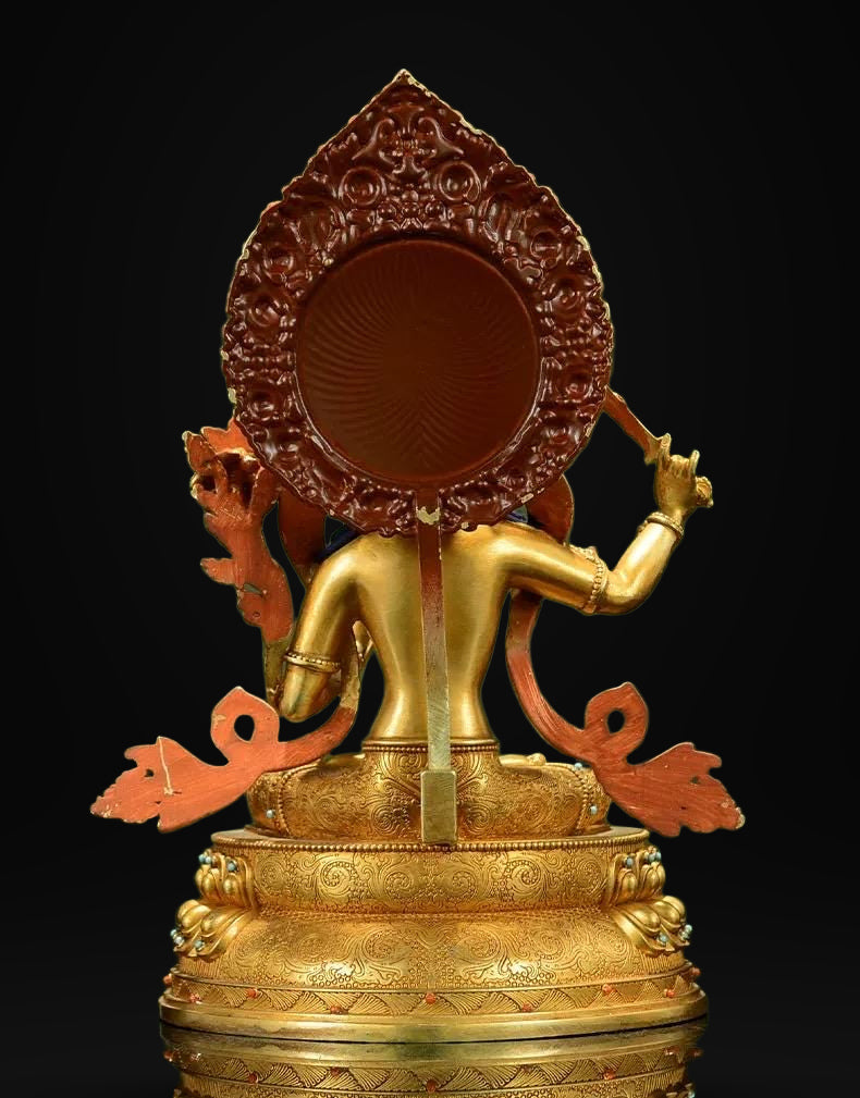 Manjushri Buddha Statue, Fully Gilded Gold Manjushri Copper Sculpture, Manjusri Bodhisattva Wisdom Buddha Home Decor, Sacred Buddhist Art