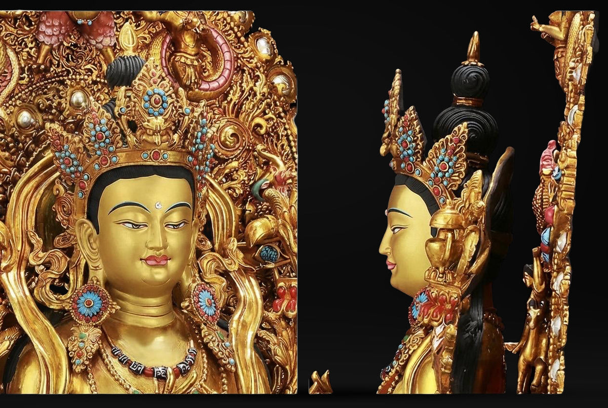 21" Gilt Bronze Maitreya Buddha Statue - Nepalese Jampa Buddha - Large Tibetan Future Buddha Sculpture - Sacred Home Altar Masterpiece