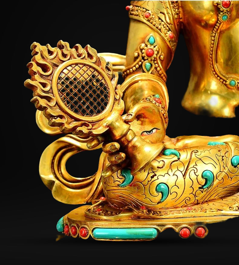 Gilded Copper Sitatapatra Statue, White Umbrella Goddess, Dukkar Buddha, Inlaid Colorful Beads, Tibetan Buddhist Art for Home Decor Altar