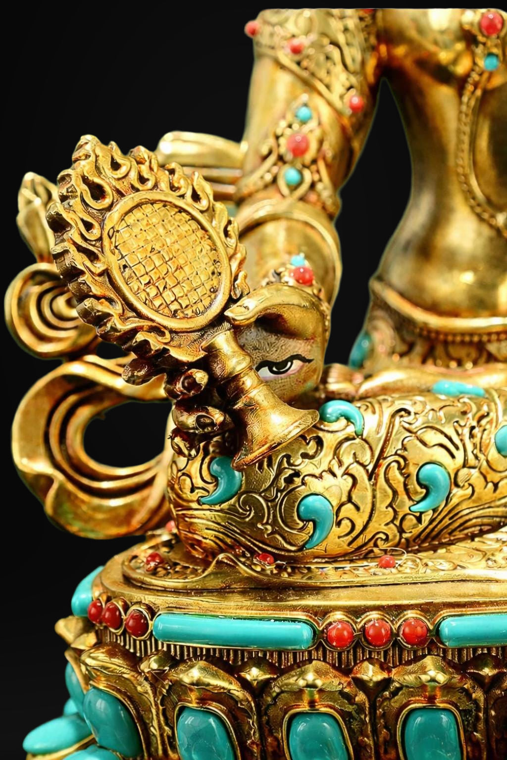 Gilded Copper Sitatapatra Statue, White Umbrella Goddess, Dukkar Buddha, Inlaid Colorful Beads, Tibetan Buddhist Art for Home Decor Altar