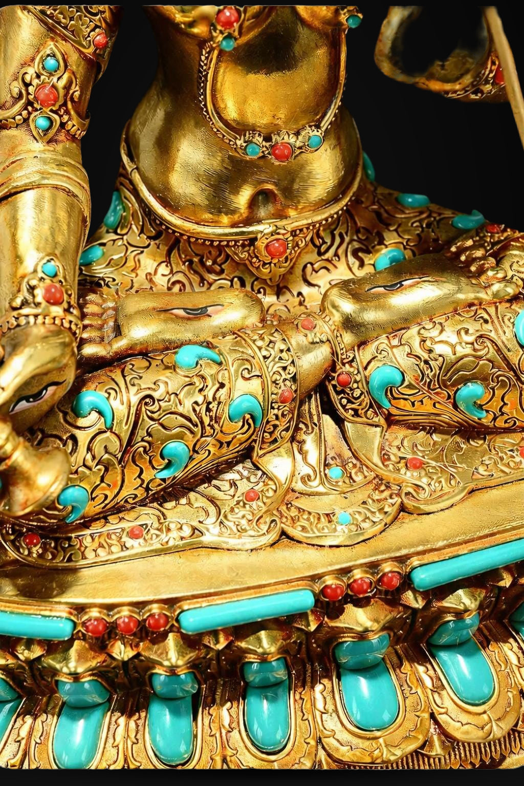 Gilded Copper Sitatapatra Statue, White Umbrella Goddess, Dukkar Buddha, Inlaid Colorful Beads, Tibetan Buddhist Art for Home Decor Altar