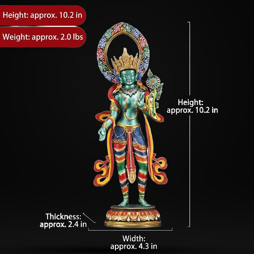 Green Tara Bodhisattva Statue, Hand-Engraved Copper Buddha, Nepali Painted Buddhist Deity, Zen Home Decor, Mindfulness Altar Accessory