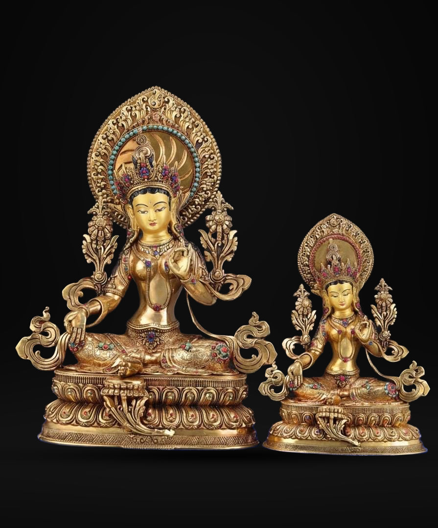 Green Tara Statue, Tibetan Buddhist Deity, 10/16/20 inch Copper Goddess of Compassion, Home Altar Decor, Spiritual Gift, Tibetan Artwork