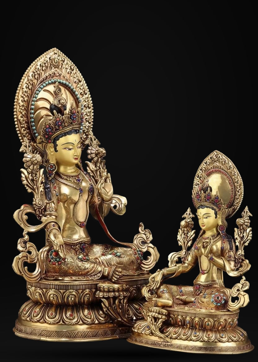 Green Tara Statue, Tibetan Buddhist Deity, 10/16/20 inch Copper Goddess of Compassion, Home Altar Decor, Spiritual Gift, Tibetan Artwork