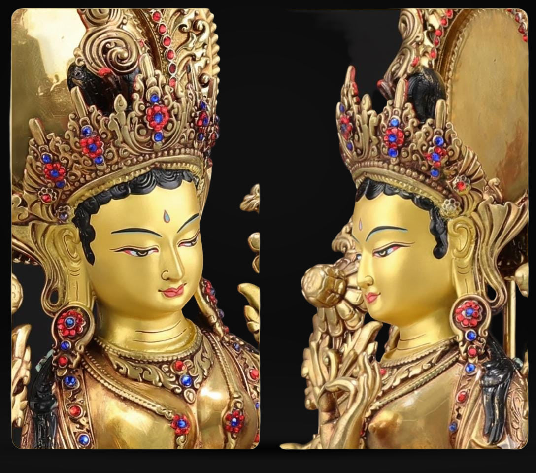 Green Tara Statue, Tibetan Buddhist Deity, 10/16/20 inch Copper Goddess of Compassion, Home Altar Decor, Spiritual Gift, Tibetan Artwork