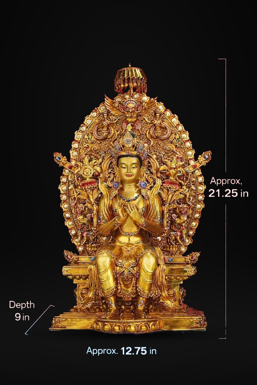 21" Gilt Bronze Maitreya Buddha Statue - Nepalese Jampa Buddha - Large Tibetan Future Buddha Sculpture - Sacred Home Altar Masterpiece