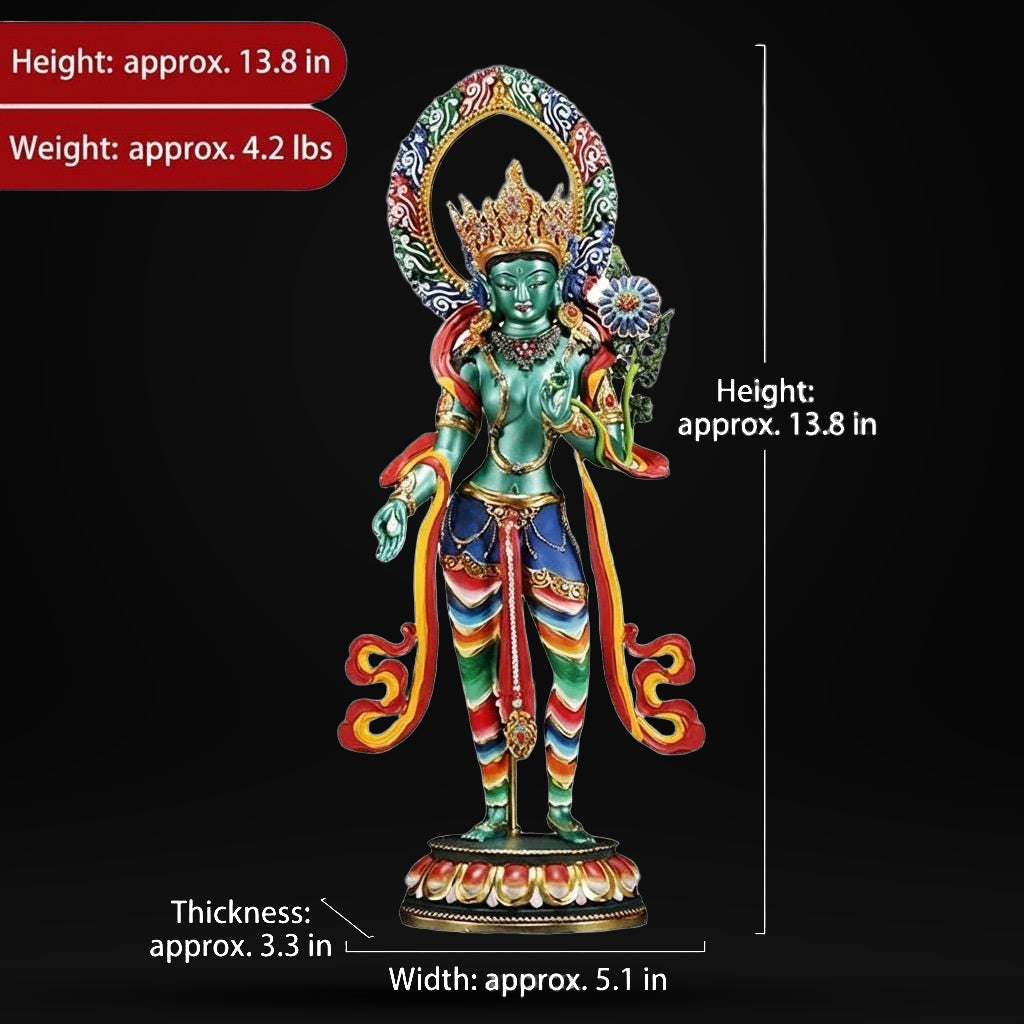 Green Tara Bodhisattva Statue, Hand-Engraved Copper Buddha, Nepali Painted Buddhist Deity, Zen Home Decor, Mindfulness Altar Accessory