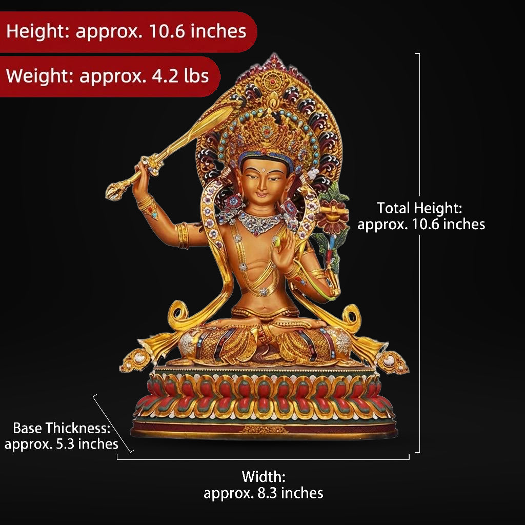 Hand Painted Manjushri Statue, Nepal Copper Colorful Bodhisattva, Wisdom Buddha Sword, Tibetan Buddhist Altar Decor, Zen Yoga Gift