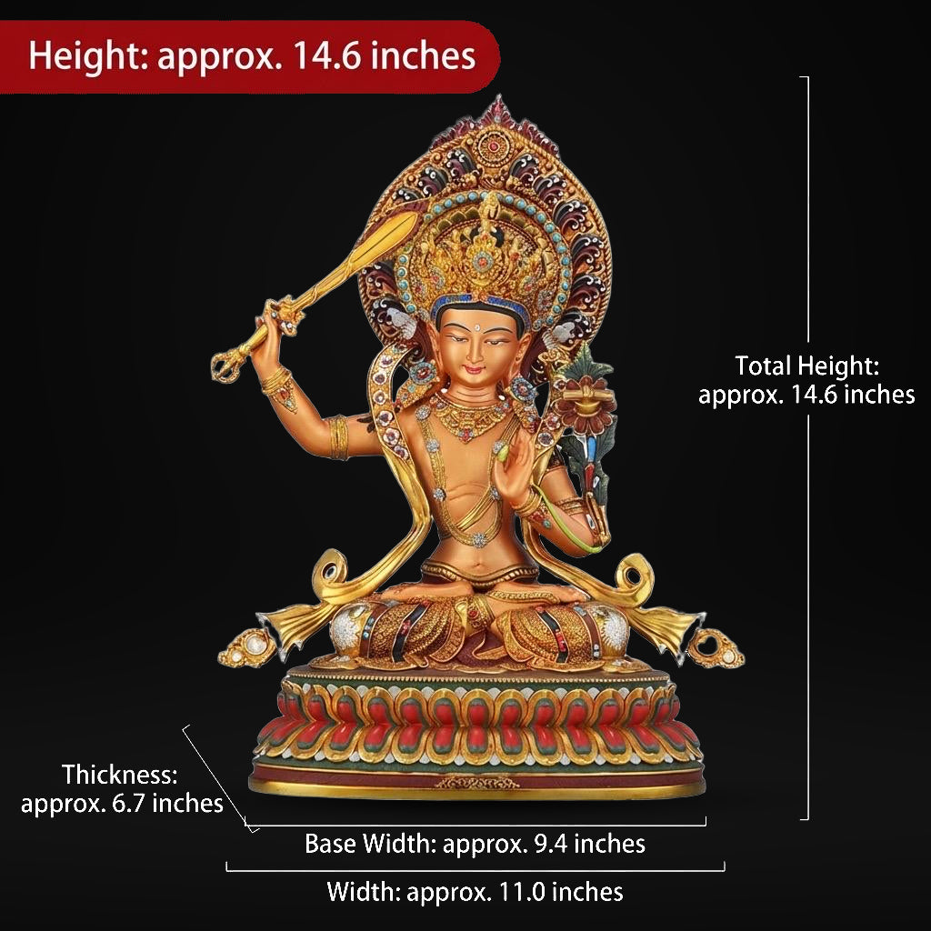 Hand Painted Manjushri Statue, Nepal Copper Colorful Bodhisattva, Wisdom Buddha Sword, Tibetan Buddhist Altar Decor, Zen Yoga Gift