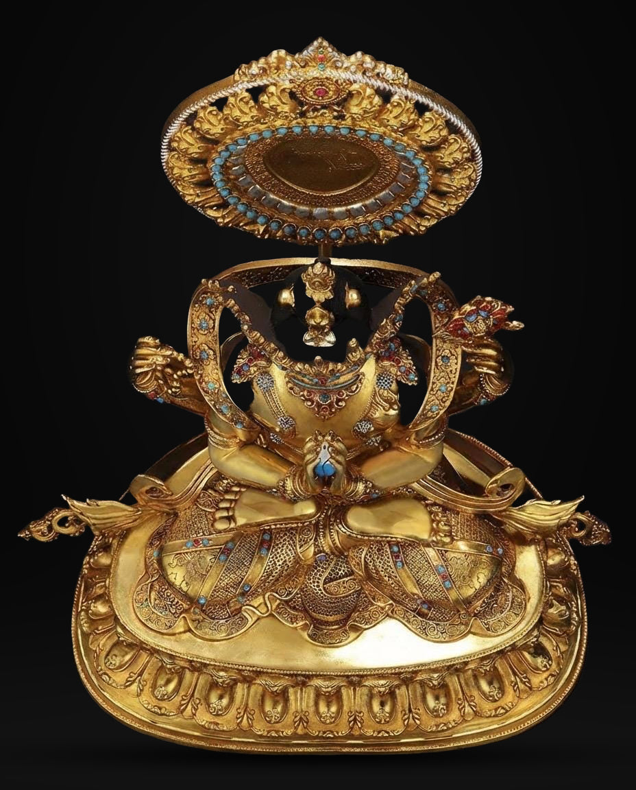 Nepali Handmade 24k Gold Gilded Four-Armed Chenrezig Statue - Tibetan Avalokiteshvara Buddha - Copper Buddhist Altar Decor - Spiritual Gift
