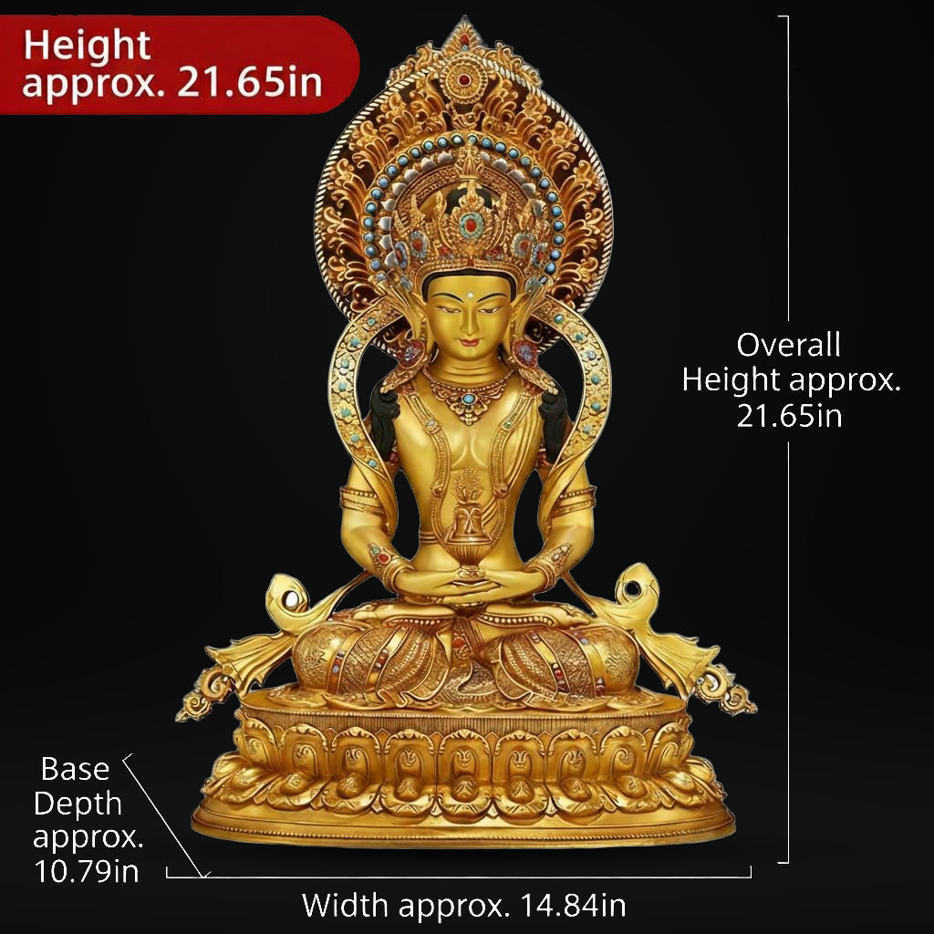 Amitayus Buddha Statue Nepal Gold Gilt Copper Long Life Buddha Statue Tibetan Buddhist Decor Buddha for Altar Home Meditation 10.6"-21.6"