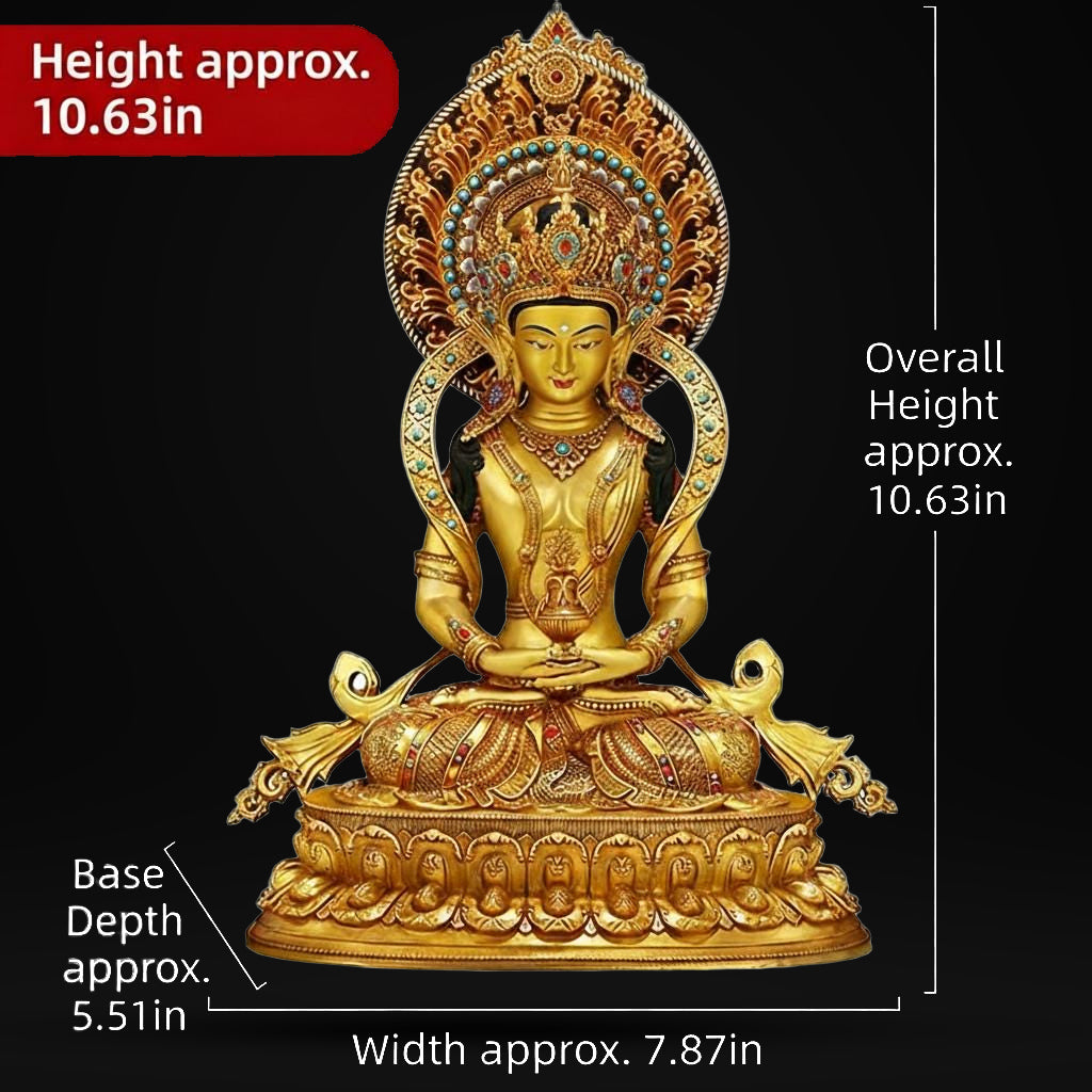 Amitayus Buddha Statue Nepal Gold Gilt Copper Long Life Buddha Statue Tibetan Buddhist Decor Buddha for Altar Home Meditation 10.6"-21.6"