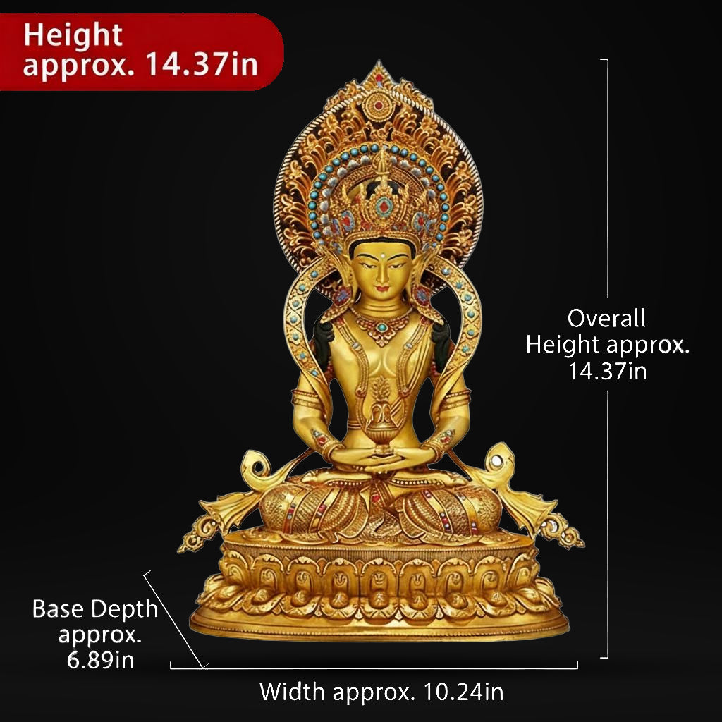 Amitayus Buddha Statue Nepal Gold Gilt Copper Long Life Buddha Statue Tibetan Buddhist Decor Buddha for Altar Home Meditation 10.6"-21.6"