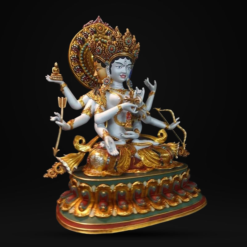 Handmade Tibetan Ushnishavijaya Statue - Nepali Painted Copper Buddha - Namgyalma Goddess for Longevity & Healing - Sacred Buddhist Art 10.6