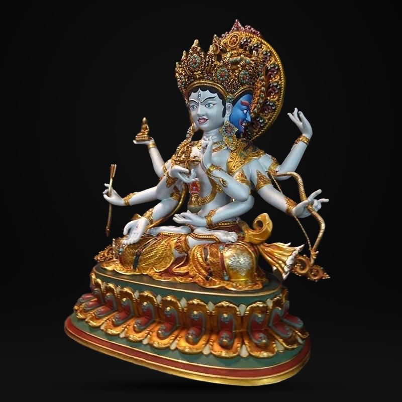 Handmade Tibetan Ushnishavijaya Statue - Nepali Painted Copper Buddha - Namgyalma Goddess for Longevity & Healing - Sacred Buddhist Art 10.6