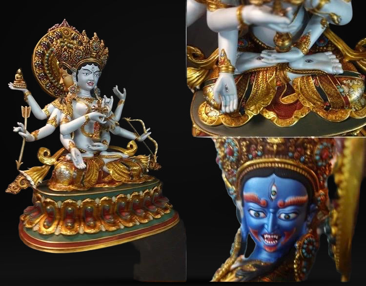 Handmade Tibetan Ushnishavijaya Statue - Nepali Painted Copper Buddha - Namgyalma Goddess for Longevity & Healing - Sacred Buddhist Art 10.6
