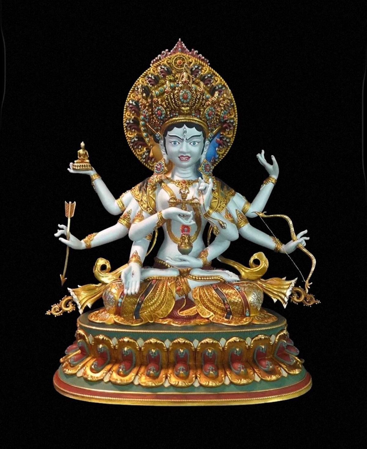 Handmade Tibetan Ushnishavijaya Statue - Nepali Painted Copper Buddha - Namgyalma Goddess for Longevity & Healing - Sacred Buddhist Art 10.6