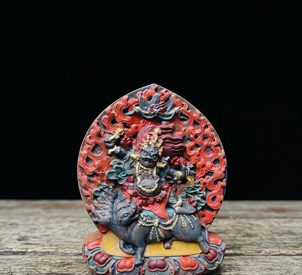 Wrathful Vajra Armor Guru Rinpoche Tsa Tsa, Jonang Dzambala Relics, Tibetan Buddhist Protection Amulet, Handmade Sacred Altar Statue