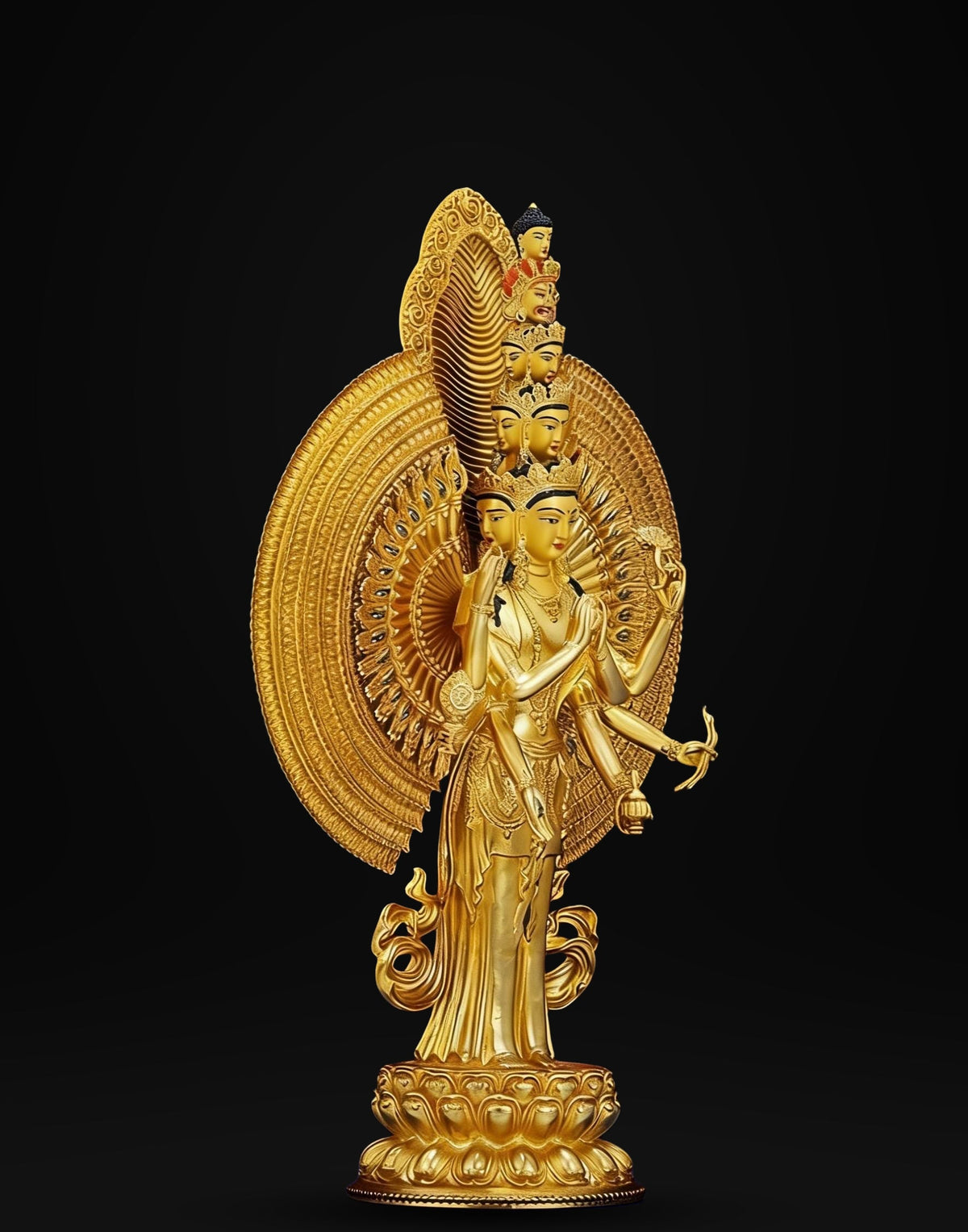 Gilt Bronze Thousand-Armed Avalokiteshvara Statue, Nepal Craft Guanyin Buddha, Bodhisattva of Compassion, Tibetan Buddhist Decor