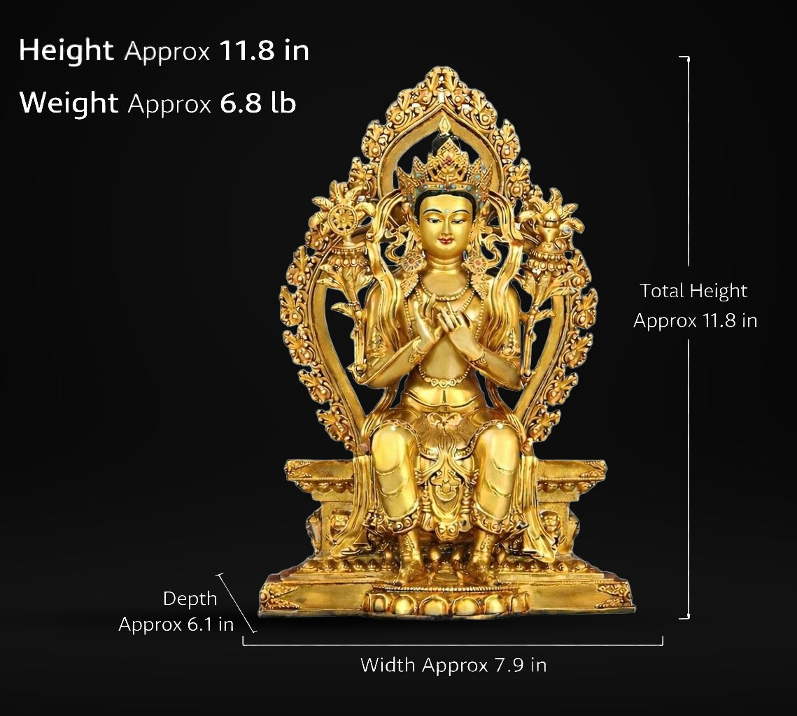 Nepalese Gilt Copper Maitreya Buddha Statue, Handcrafted Tibetan Jampa Future Buddha Sculpture, Buddhist Home Altar Decor