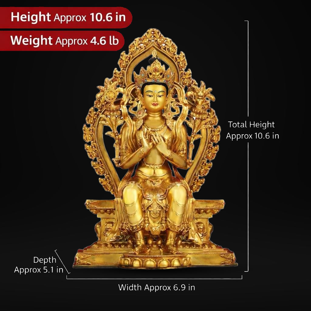 Nepalese Gilt Copper Maitreya Buddha Statue, Handcrafted Tibetan Jampa Future Buddha Sculpture, Buddhist Home Altar Decor