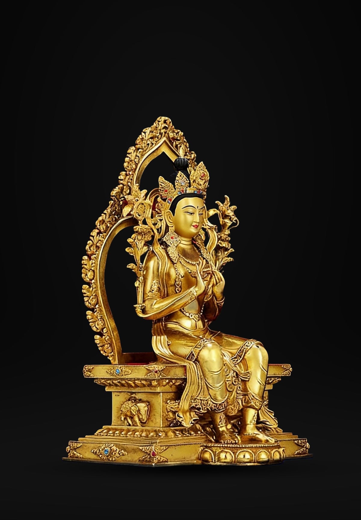 Nepalese Gilt Copper Maitreya Buddha Statue, Handcrafted Tibetan Jampa Future Buddha Sculpture, Buddhist Home Altar Decor