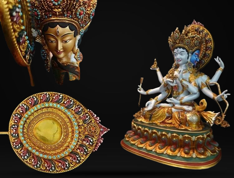 Handmade Tibetan Ushnishavijaya Statue - Nepali Painted Copper Buddha - Namgyalma Goddess for Longevity & Healing - Sacred Buddhist Art 10.6