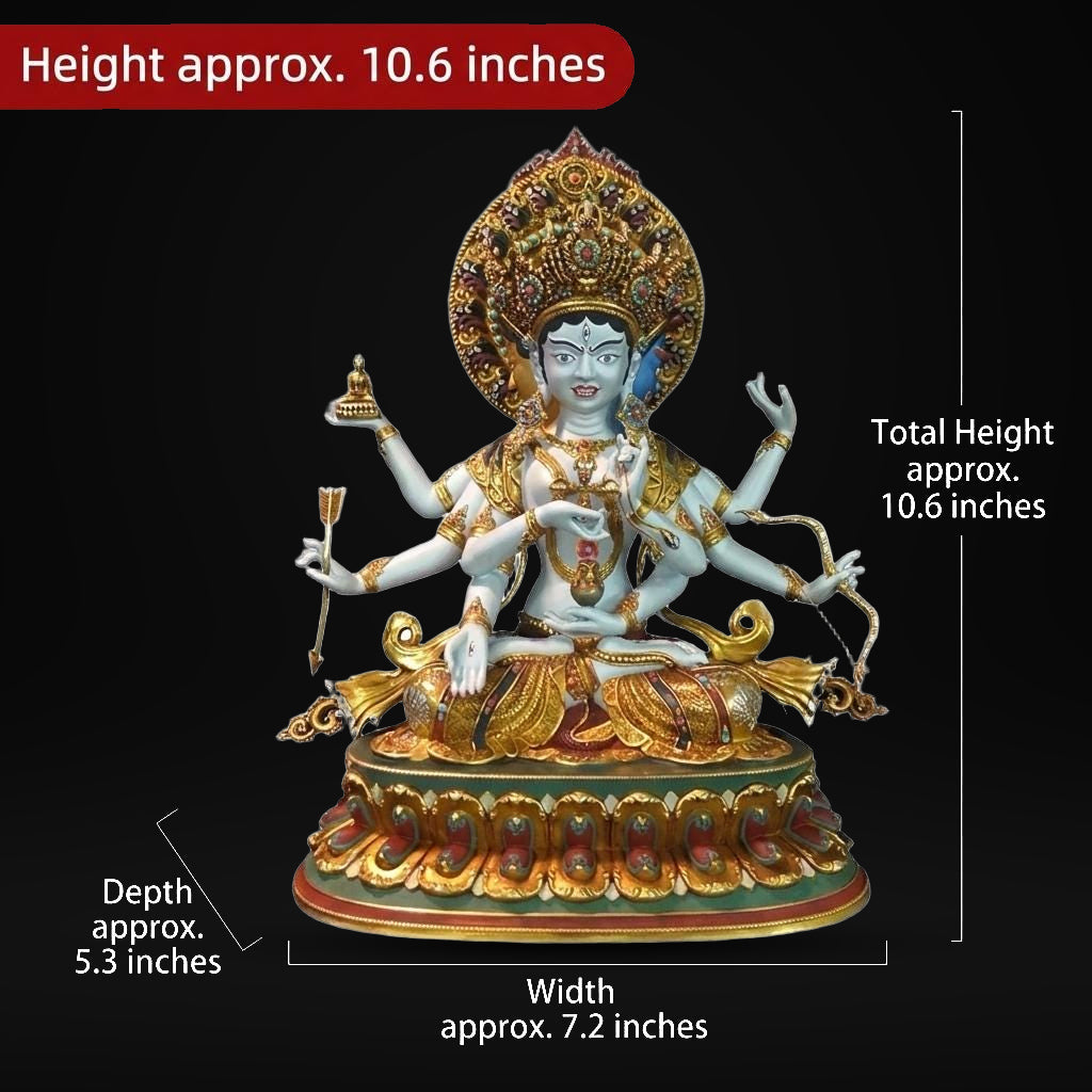 Handmade Tibetan Ushnishavijaya Statue - Nepali Painted Copper Buddha - Namgyalma Goddess for Longevity & Healing - Sacred Buddhist Art 10.6