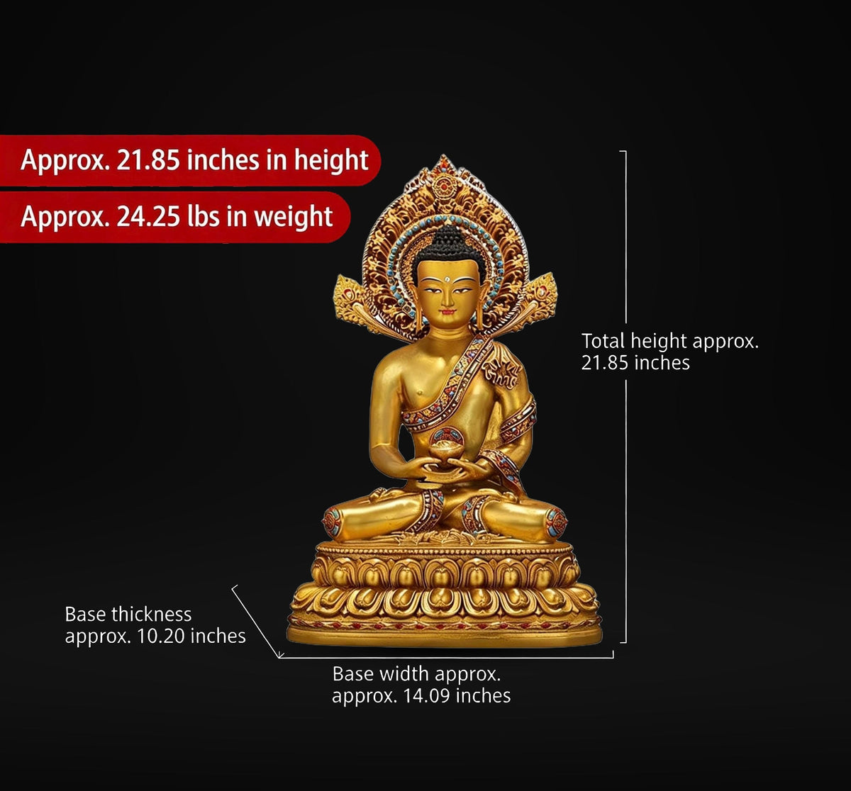 Amitabha Buddha Statue - Nepal Gilt Bronze Craft - Tibetan Buddhism Figurine, Handcrafted Medicine Buddha Ritual Decor, Spiritual Zen Gift