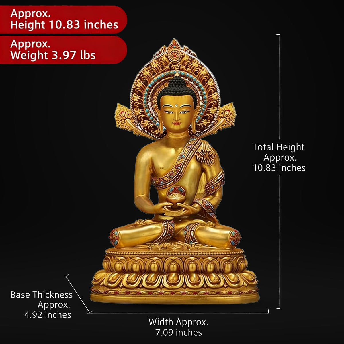 Amitabha Buddha Statue - Nepal Gilt Bronze Craft - Tibetan Buddhism Figurine, Handcrafted Medicine Buddha Ritual Decor, Spiritual Zen Gift