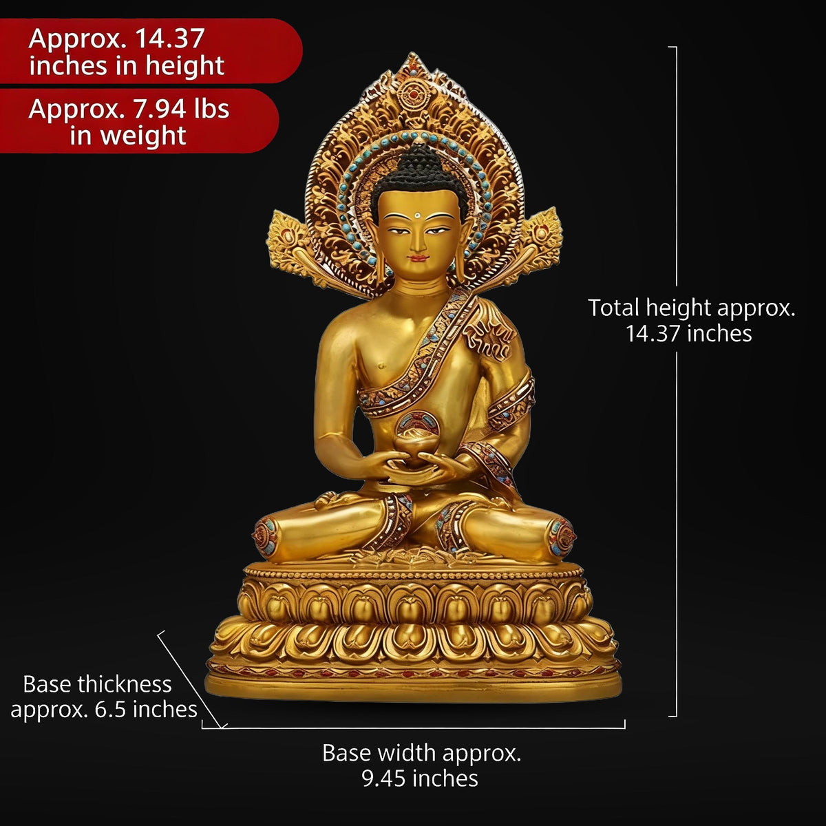 Amitabha Buddha Statue - Nepal Gilt Bronze Craft - Tibetan Buddhism Figurine, Handcrafted Medicine Buddha Ritual Decor, Spiritual Zen Gift