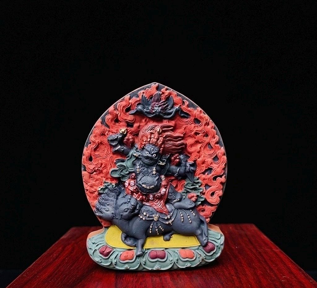 Wrathful Vajra Armor Guru Rinpoche Tsa Tsa, Jonang Dzambala Relics, Tibetan Buddhist Protection Amulet, Handmade Sacred Altar Statue