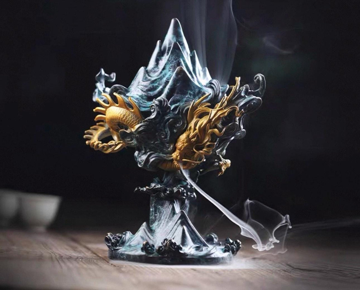 Large Dragon Incense Burner - Majestic Boshan Censer, Heavy Solid Copper, Sandalwood & Agarwood, Indoor Home Decor, Unique Chinese Art Gift