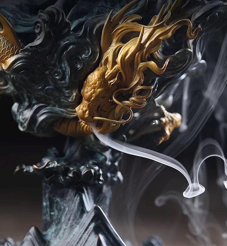 Large Dragon Incense Burner - Majestic Boshan Censer, Heavy Solid Copper, Sandalwood & Agarwood, Indoor Home Decor, Unique Chinese Art Gift