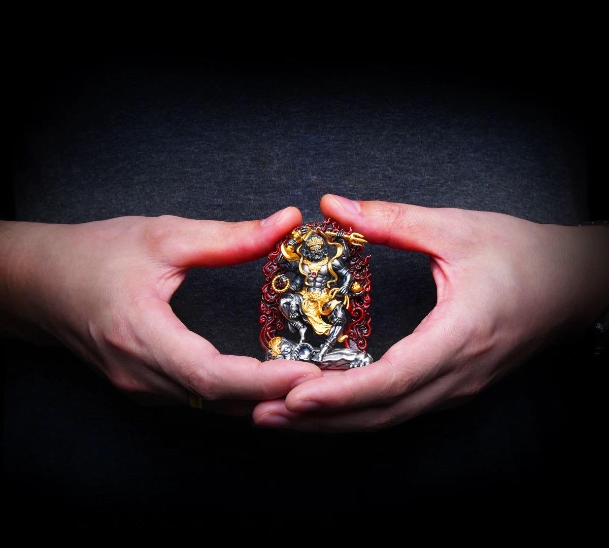 Six-Armed Mahakala Pendant, Original Design Gold Plated Buddhist Amulet, Tibetan Wrathful Deity Statue, Spiritual Gift, Dharma Jewelry Art