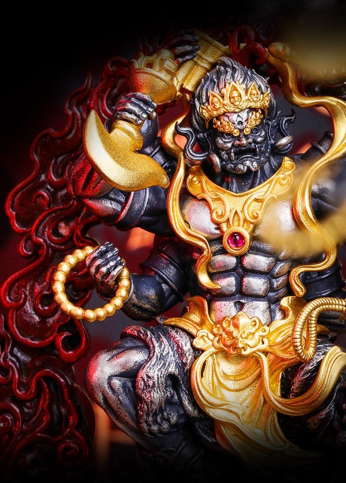 Six-Armed Mahakala Pendant, Original Design Gold Plated Buddhist Amulet, Tibetan Wrathful Deity Statue, Spiritual Gift, Dharma Jewelry Art