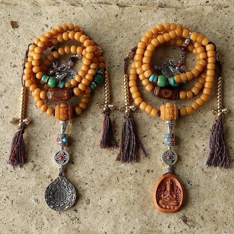 Handmade 108 Bodhi Root Mala Beads Necklace Tibetan Style Agate Bracelet Mens Women Buddhist Prayer Beads Original Weathered Bodhi Seeds