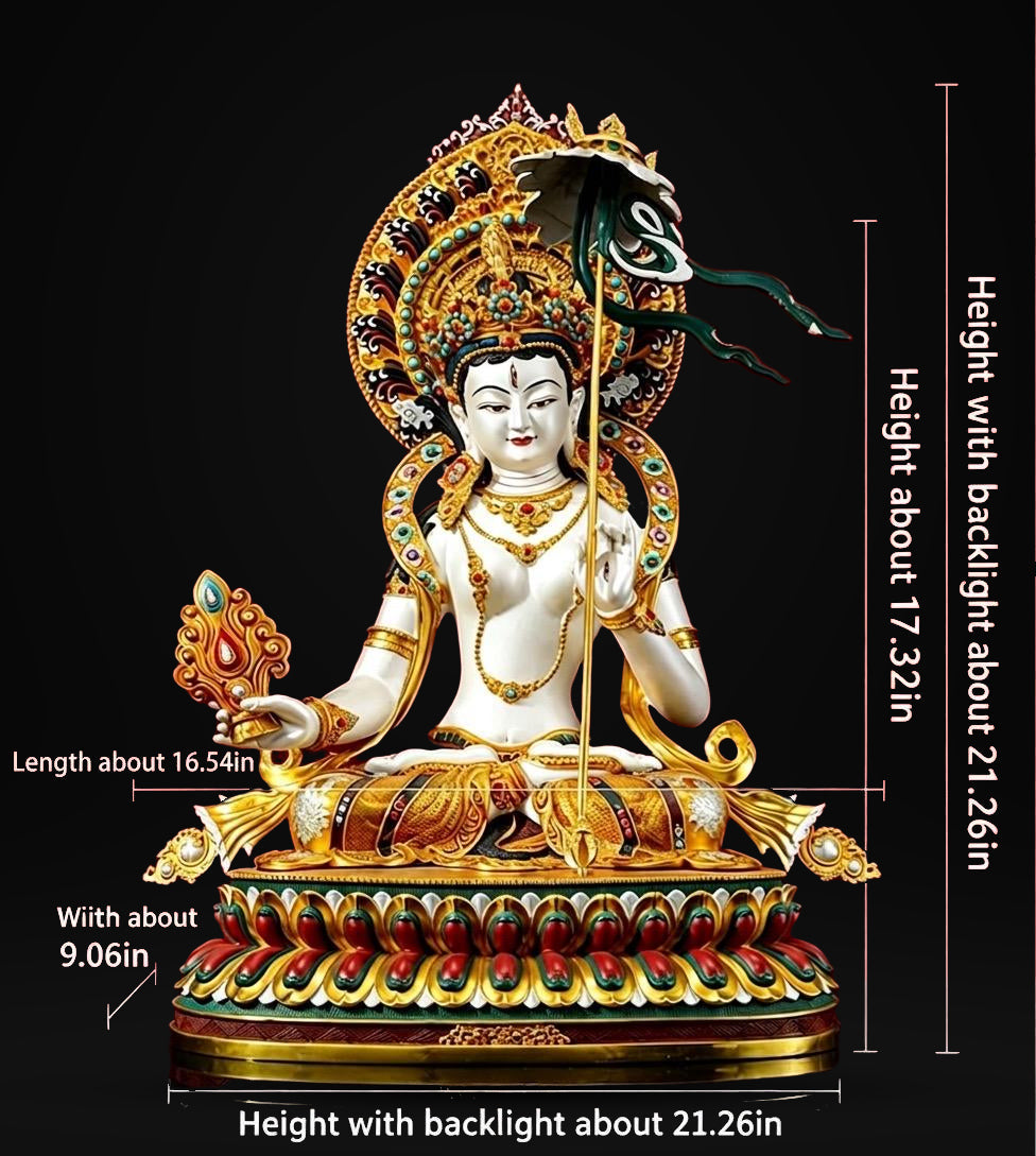 Sitatapatra Statue: Large White Umbrella Goddess Copper Buddha, Exquisite Hand-Painted Finish, Buddhist Ritual Home Altar Decor, Protective