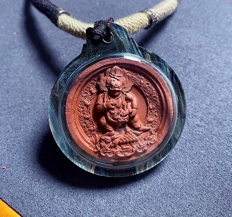 Black Jambhala Medicine Tsa Tsa Amulet Pendant, Tibetan Buddhist Gawu Box Necklace, Tantric Protection Jewelry for Wealth & Healing, Zen Gif