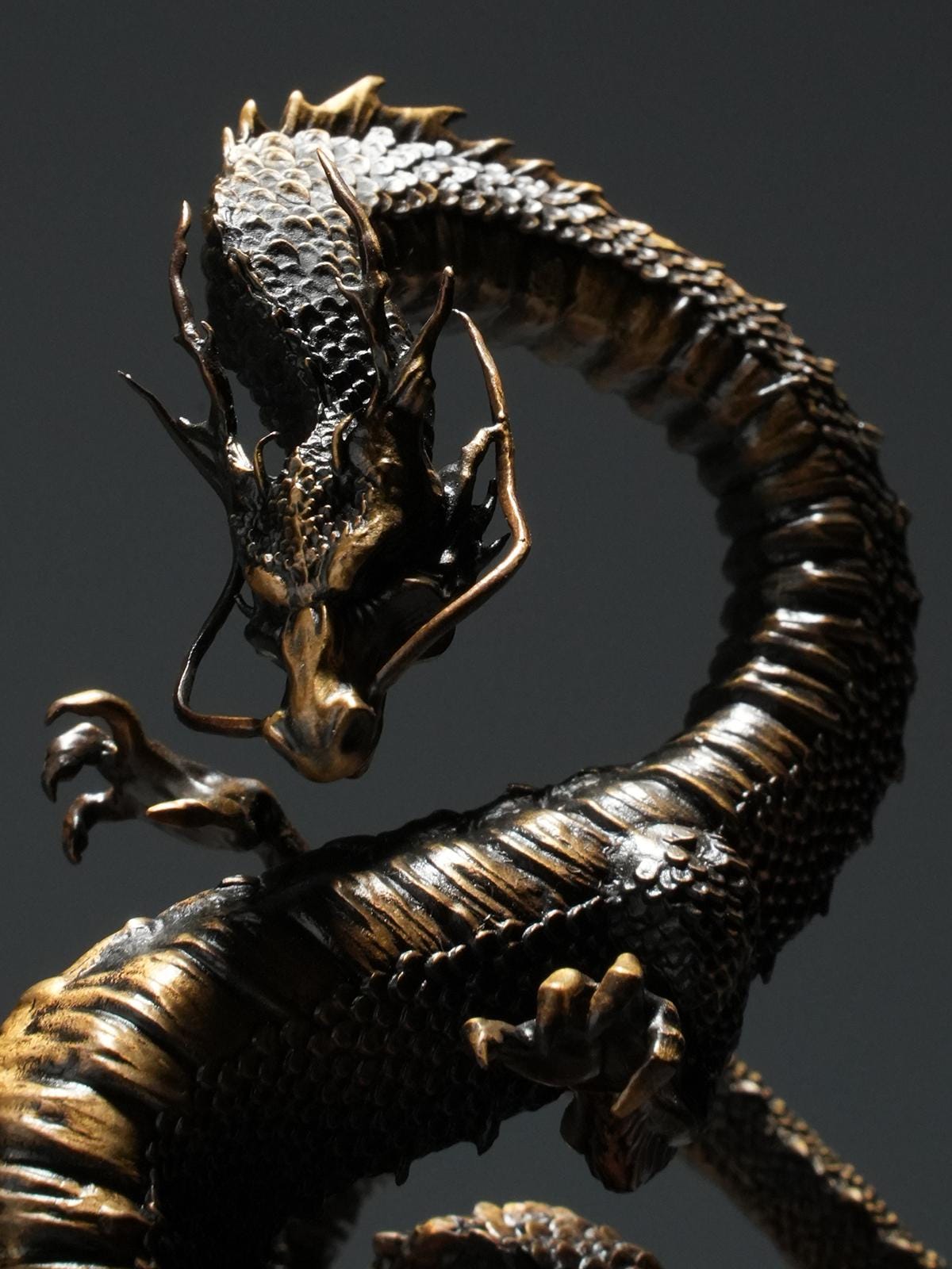 Auspicious Dragon Statue Bronze Sculpture - Feng Shui Tea Pet & Incense Holder - Mythical Chinese Dragon Home Decor - Asian Art Zen Ornament
