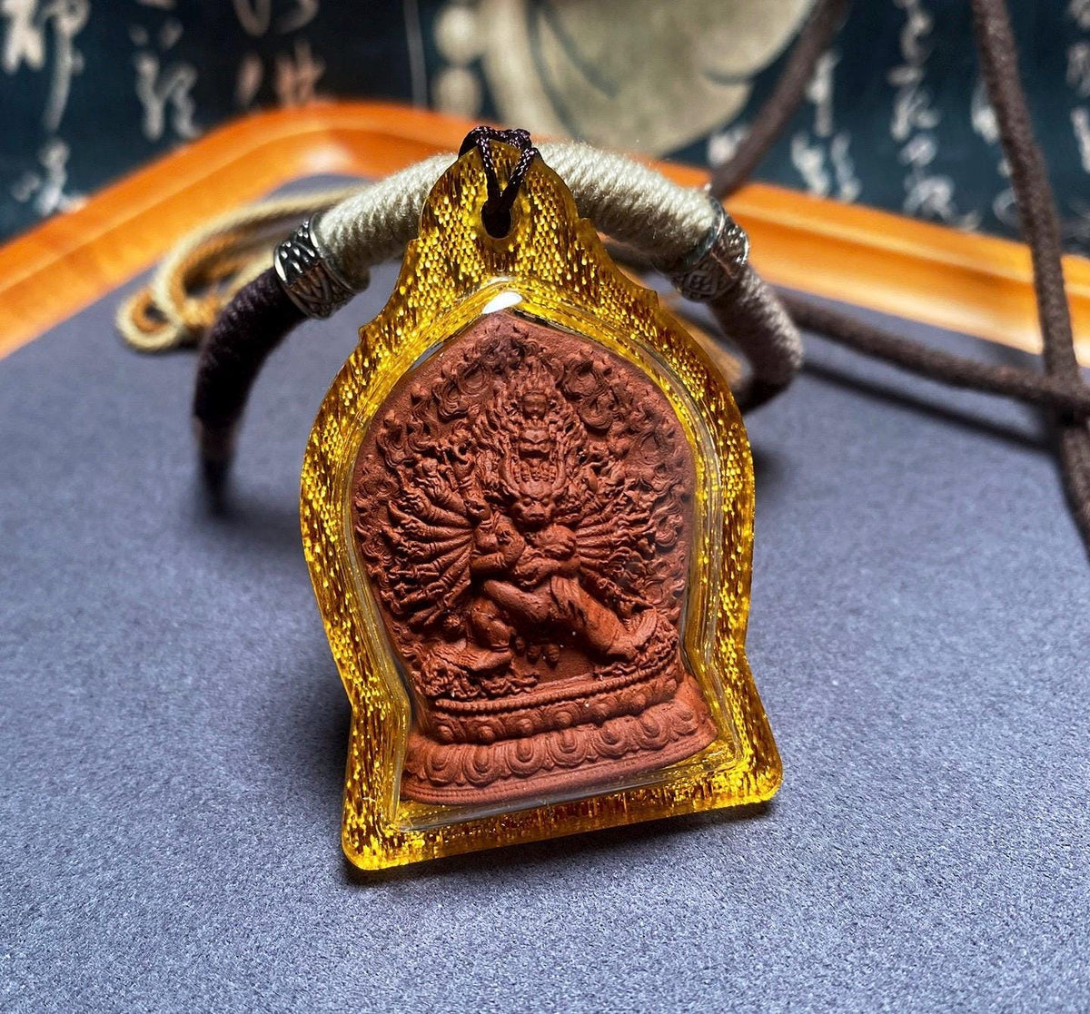 Yamantaka Vajrabhairava Tsa Tsa Pendant, Tibetan Buddhist Clay Statue Necklace, Handmade Vajra Gau Box Amulet, Himalayan Meditation Jewelry