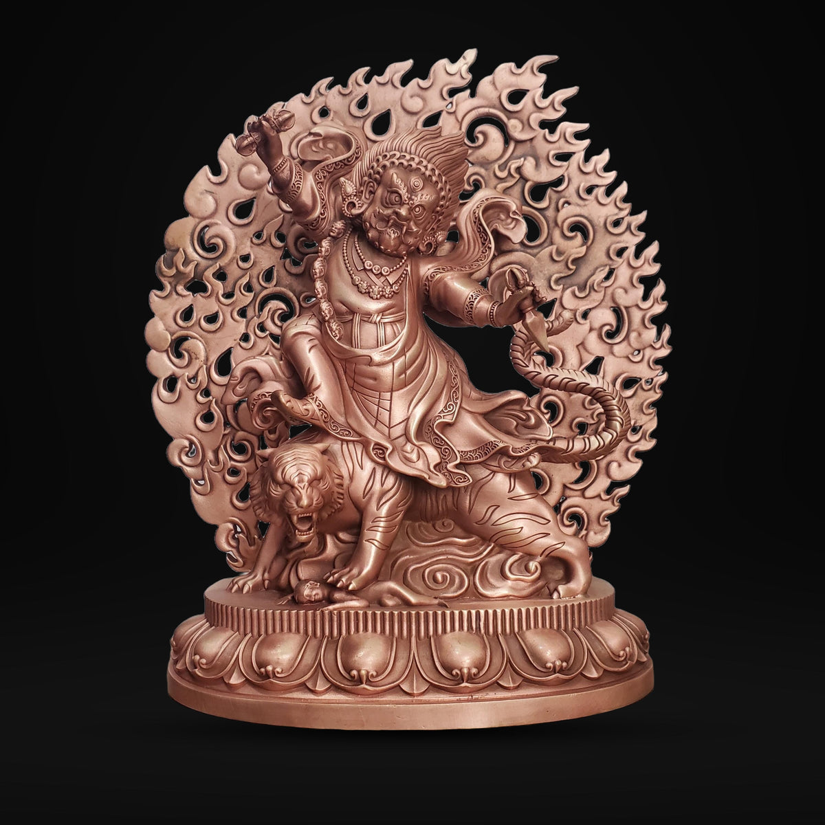 Tibetan Brass Wrathful Guru Rinpoche Statue, Padmasambhava Buddha Figure for Home Altar Shrine, Protective Car Mascot Ornament Gift