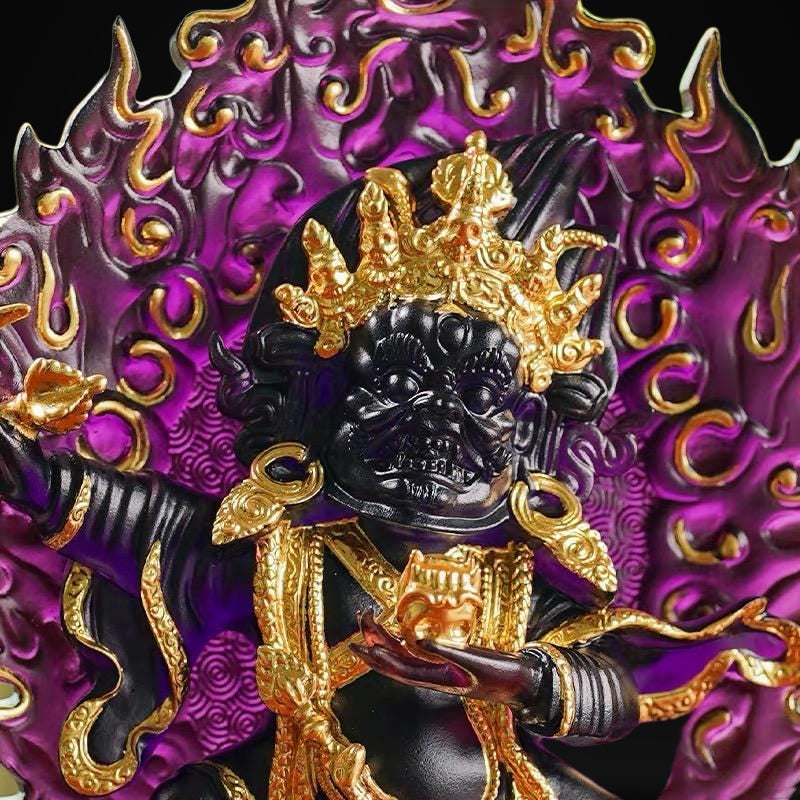 Ancient Glass Two-Armed Mahakala Dharma Protector, Traditional Liuli Art, Home Altar Sacred Décor