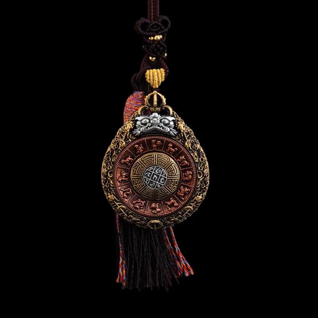 Tibetan Rotating Bagua Pendant, Nine Palace Eight Trigrams Amulet, Brass Copper Silver Protection Talisman, Feng Shui Lucky Charm Necklace