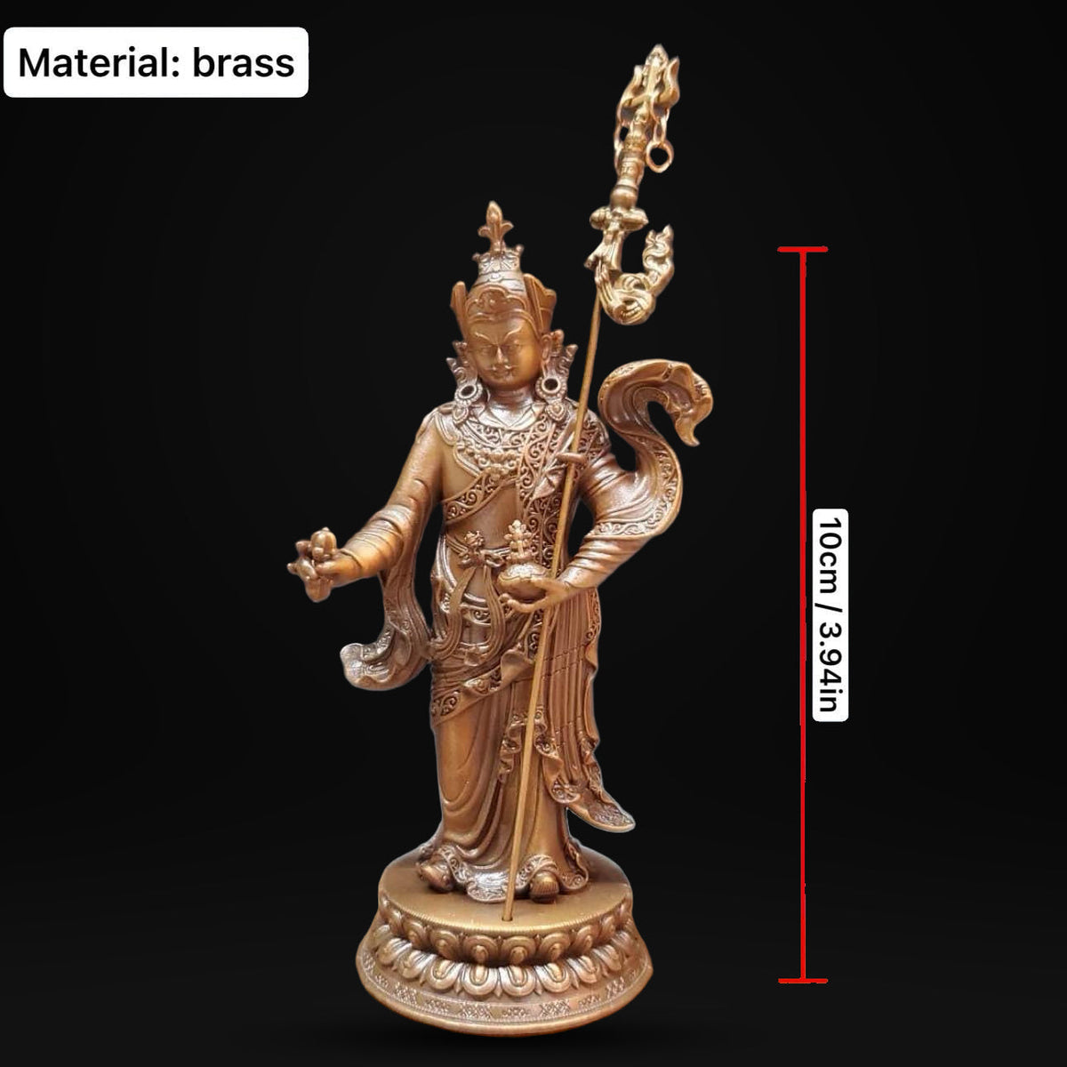 Padmasambhava Statue, Solid Brass Standing Guru Rinpoche, Nepalese Tibetan Buddhist Altar Sculpture, Himalayan Art Home Shrine Decor