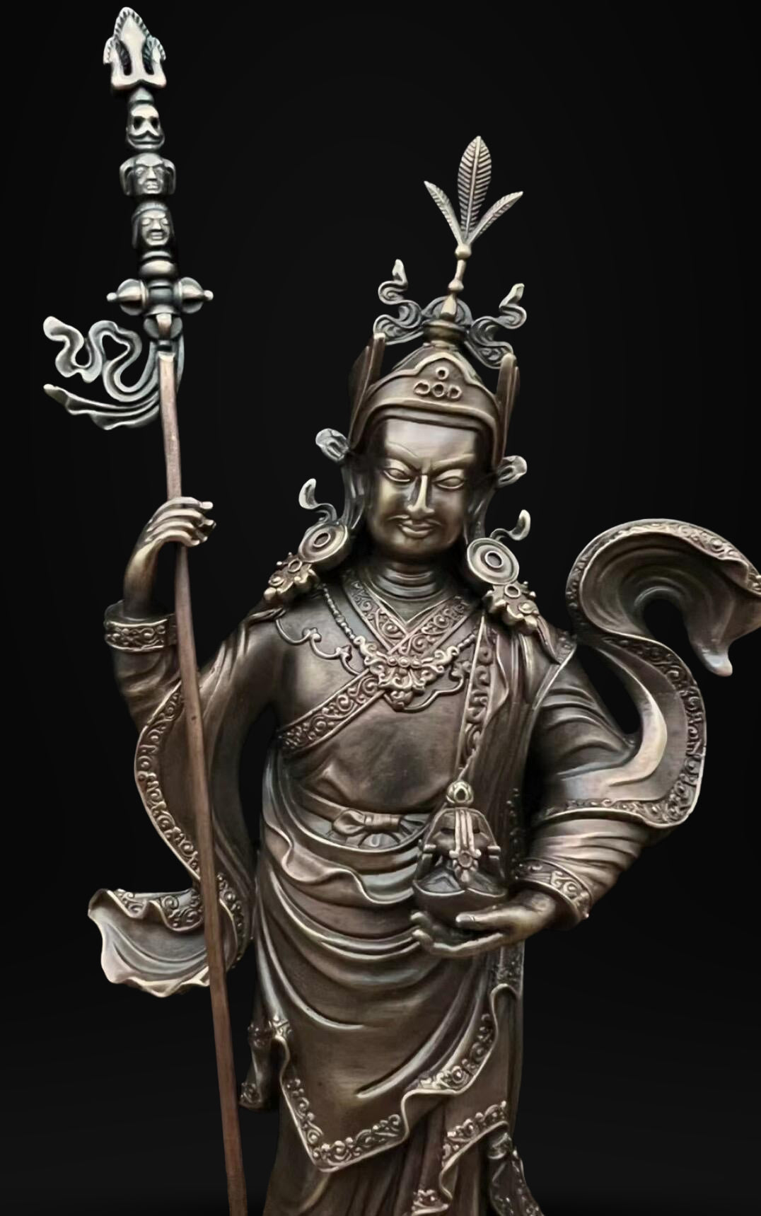 Padmasambhava Statue, Solid Brass Standing Guru Rinpoche, Nepalese Tibetan Buddhist Altar Sculpture, Himalayan Art Home Shrine Decor