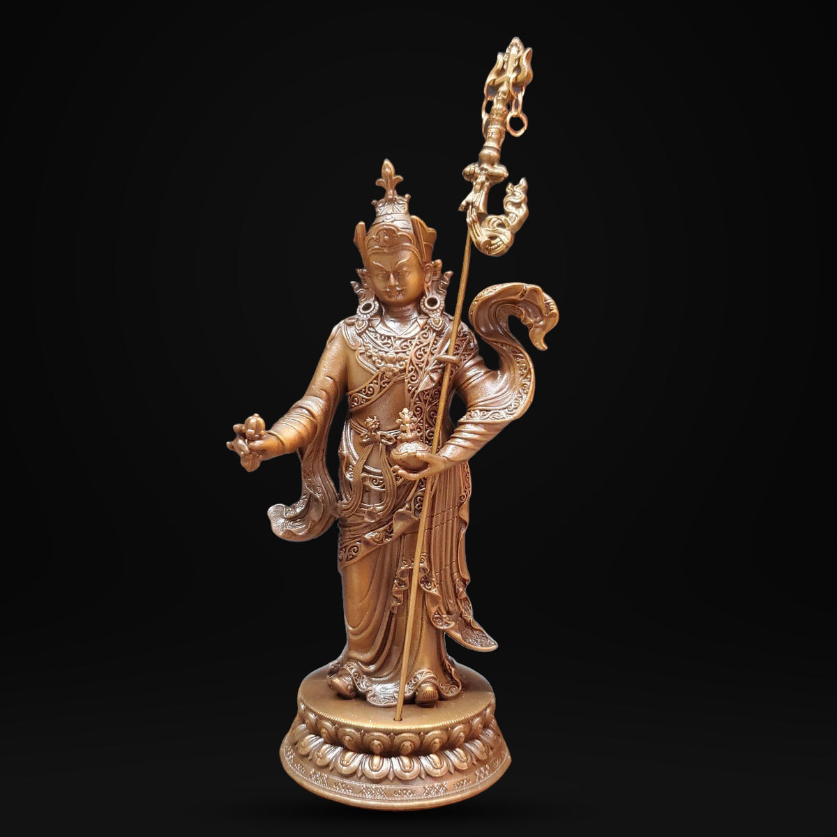 Padmasambhava Statue, Solid Brass Standing Guru Rinpoche, Nepalese Tibetan Buddhist Altar Sculpture, Himalayan Art Home Shrine Decor