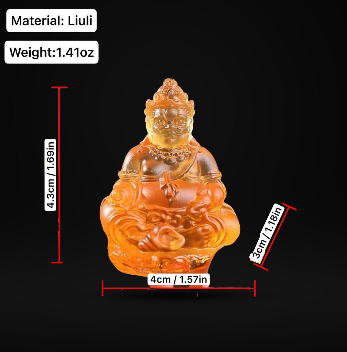 Mini Yellow Dzambhala Statue, 2" Liuli Glass Buddha, Feng Shui Car Dashboard Decor, God of Wealth Office Desk Ornament, Buddhist Gift
